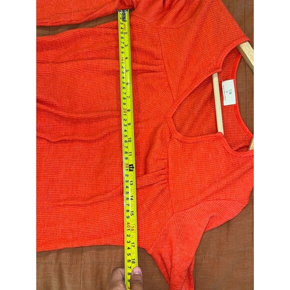 T.La Anthropologie Ribbed Tangerine V-Neck Tunic Top Size S Small Womens - Picture 7 of 9